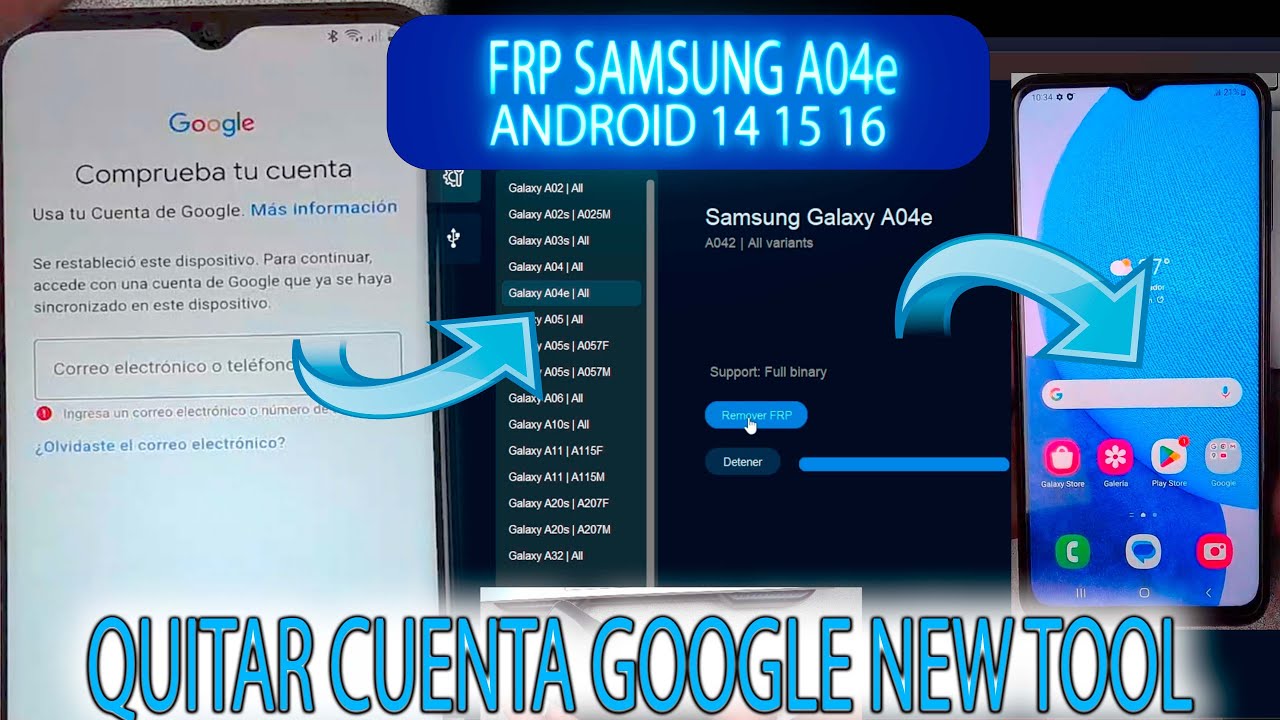 FRP SAMSUNG A04e METODO ACTUALIZADO QUITAR CUENTA GOOGLE ALL BIT ALL ANDROID 14 15 16 A042