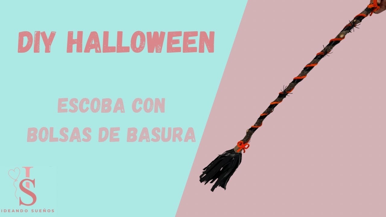 ¡Como hacer una escoba de bruja con bolsas de basura en 4 minutos! 🧙‍♀️✨ #HalloweenDIY