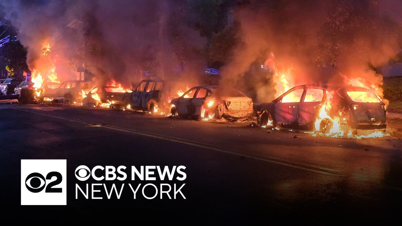 Storm brings down pole, wres and sets cars on fire in New Jersey