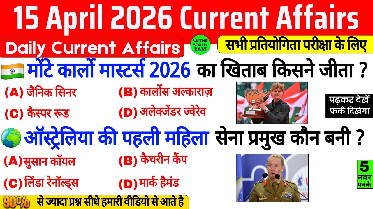 15 April 2026 Current Affairs | Current Affairs Today | Current GK SSC Railway UPSC BPSC POLICE NTPC