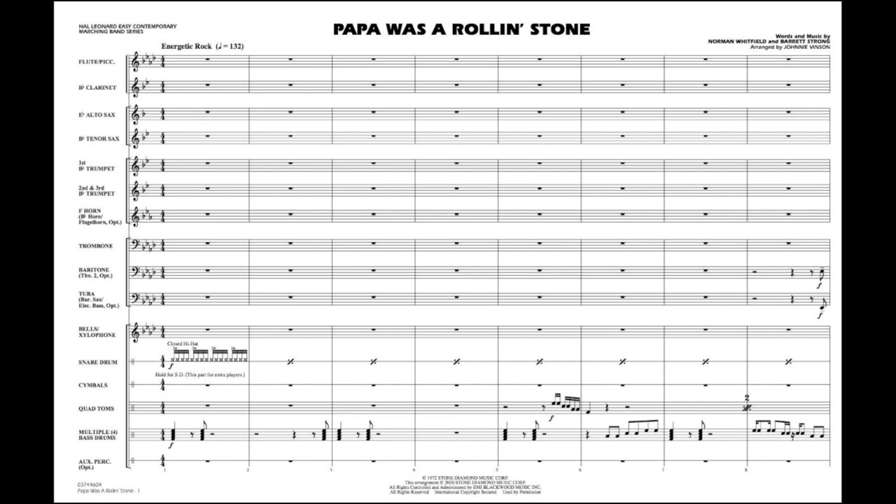 Papa Was A Rolling Stone arranged by Johnnie Vinson