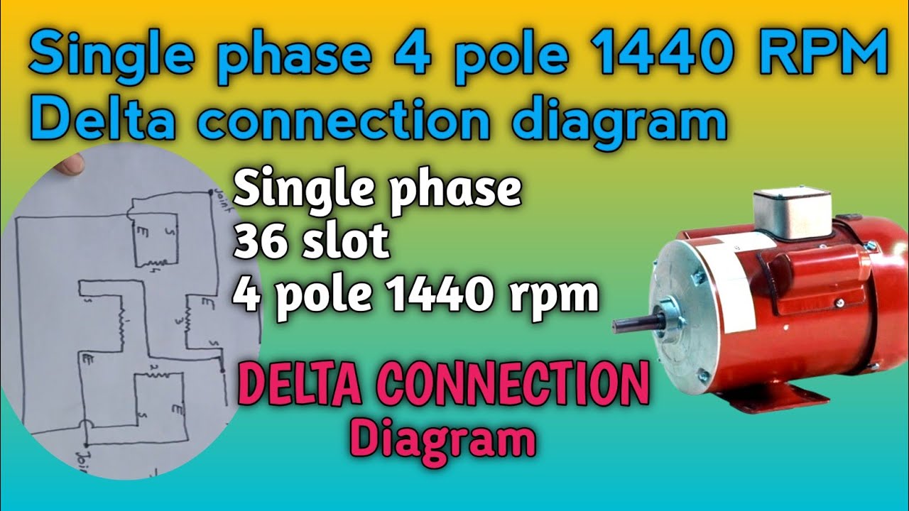 Single phase 4 pole delta connection|36 slot 1440 rpm single phase running delta connection diagram
