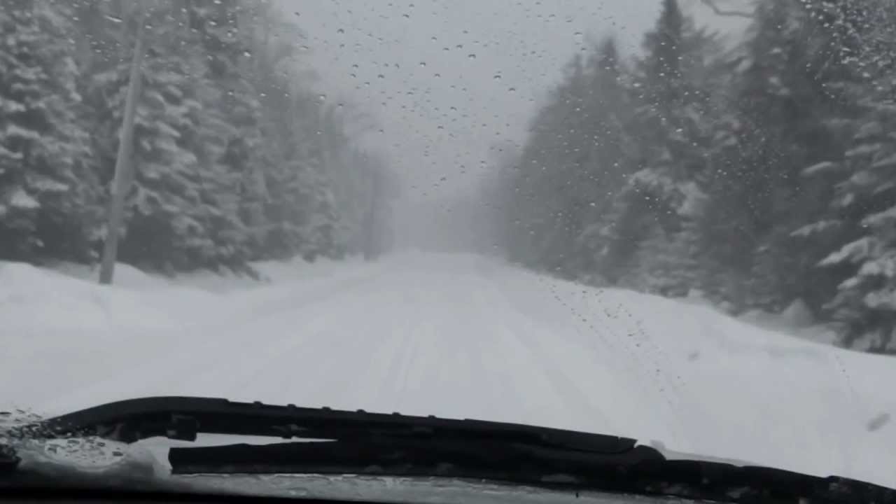 Driving in a snow storm in Greenville, Maine