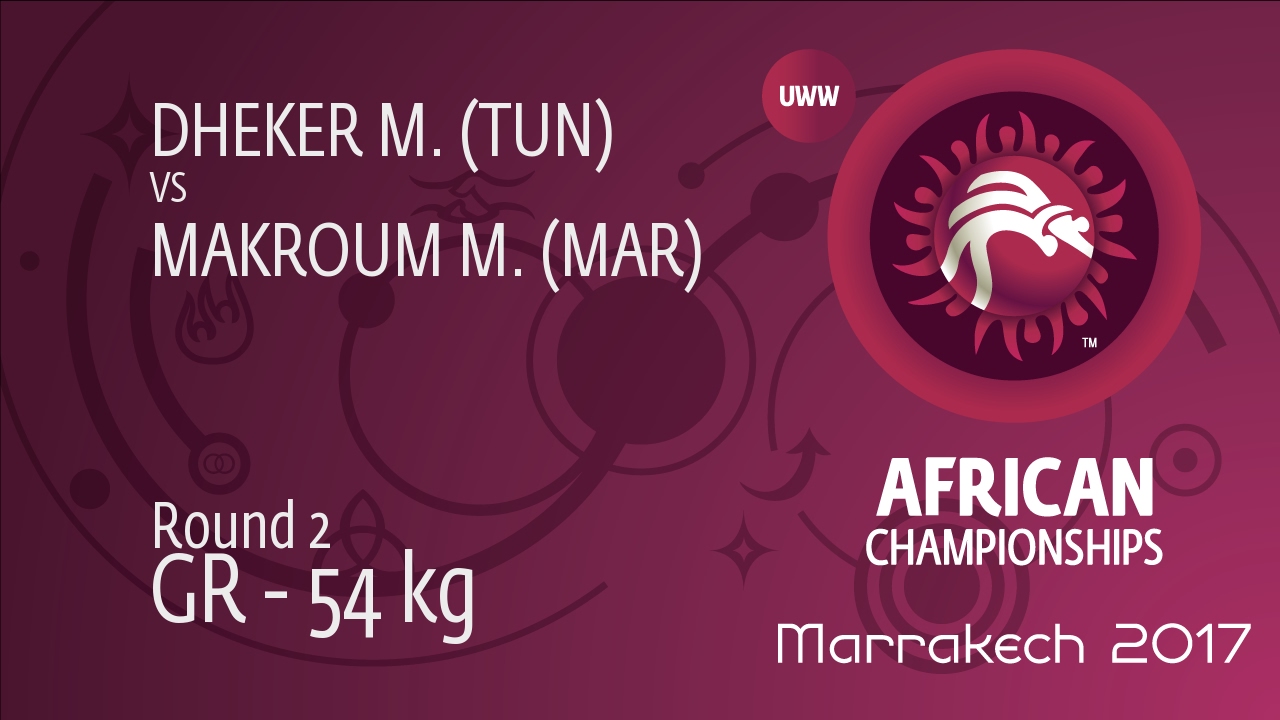 Round 2 GR - 54 kg: M. DHEKER (TUN) df. M. MAKROUM (MAR) by FALL, 2-0