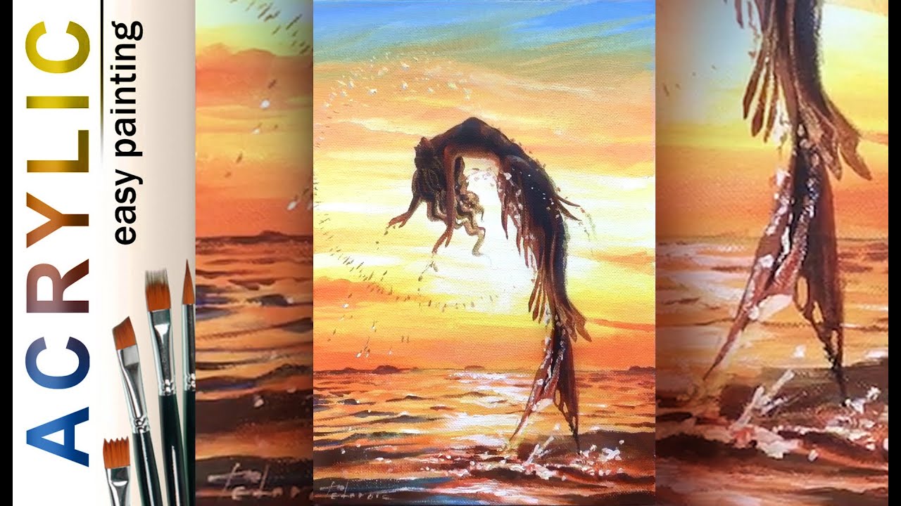 Mermaid on sunset🎨ACRYLIC How to paint landscape. DEMO