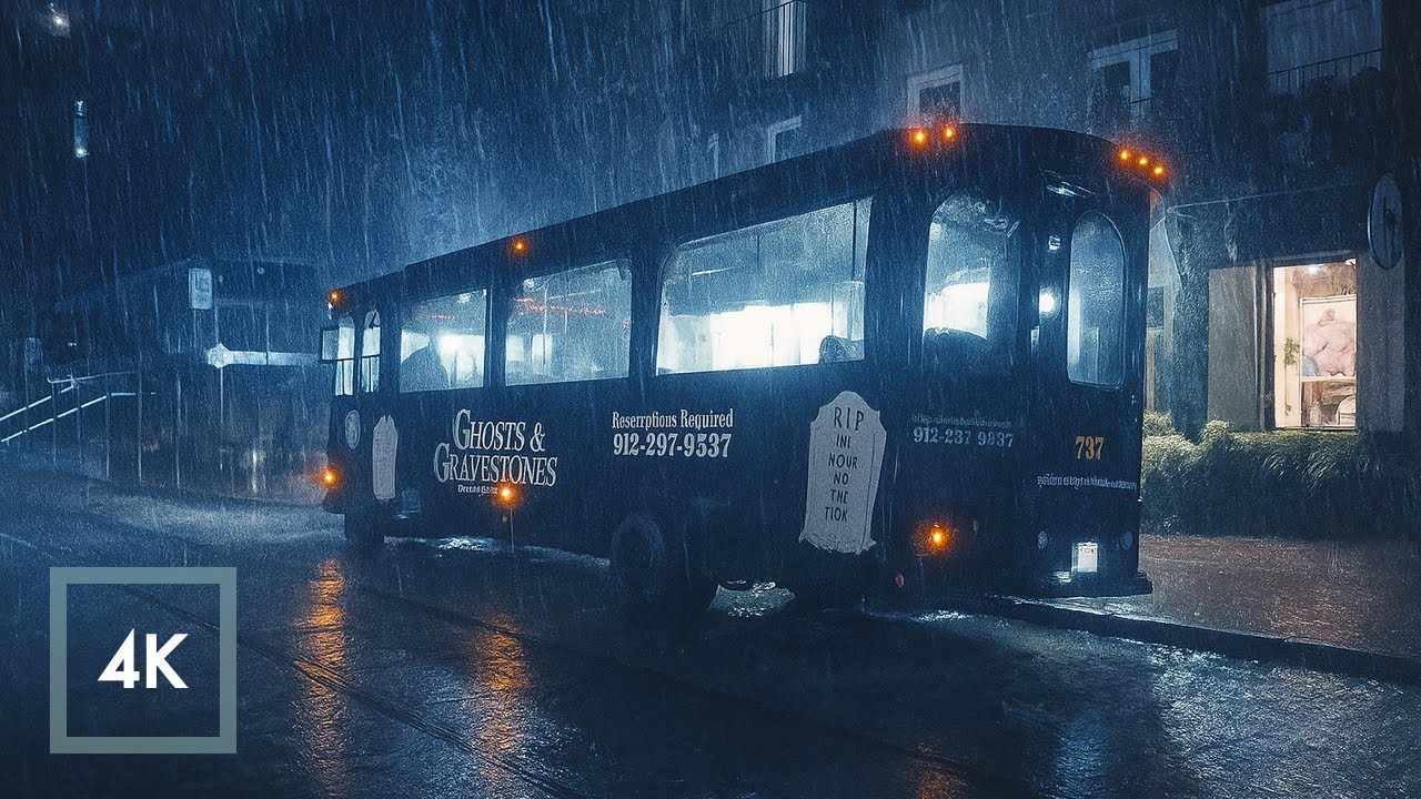 Chill Thunderstorm Night Walk in Historic District, Savannah | Sleep, Study, Relax