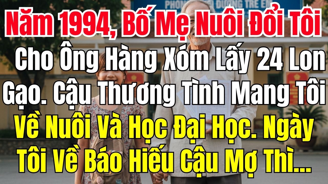 Năm 1994, Bố mẹ nuôi cho tôi ông hàng xóm lấy 24 lon gạo cậu thương tình mang về nuôi khi tôi báo