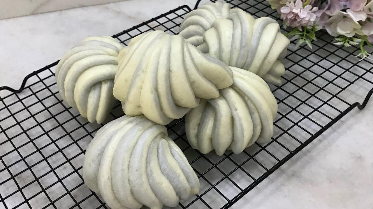 蝶豆花造型馒头 | 双色贝壳造型馒头 | Butterfly Pea Flower Steamed Buns | Two Color Shell Shaped Steamed Buns