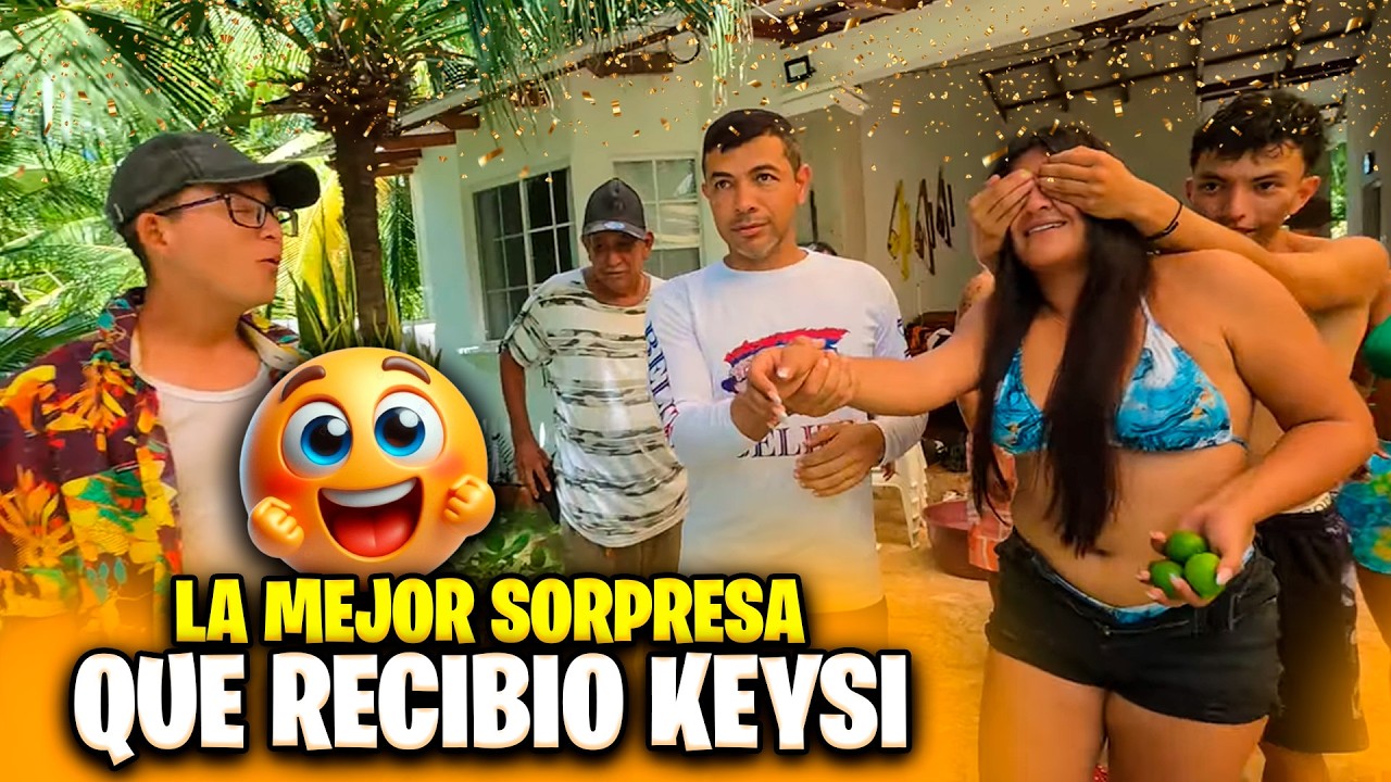 Ahora si Camarón le dara la sorpresa de su parte a Keysi. Vamos a bañar con la cumpleañera.