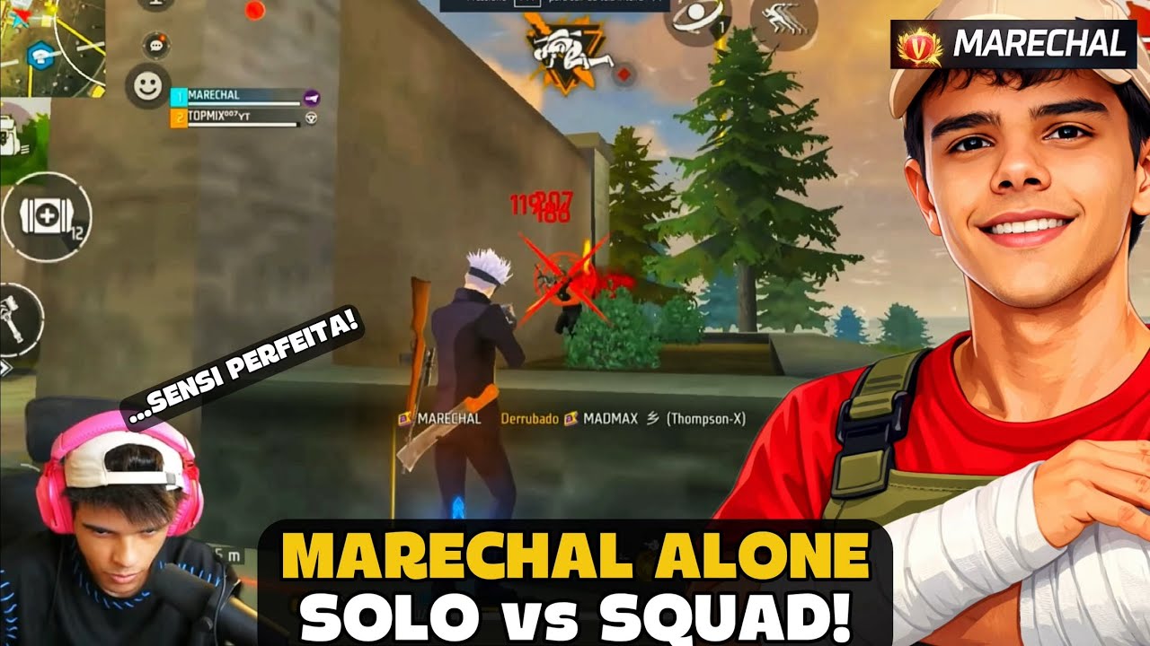 MARECHAL SOLO vs SQUAD COM A SENSIBILIDADE PERFEITA! FREE FIRE - MARECHAL HIGHLIGHTS