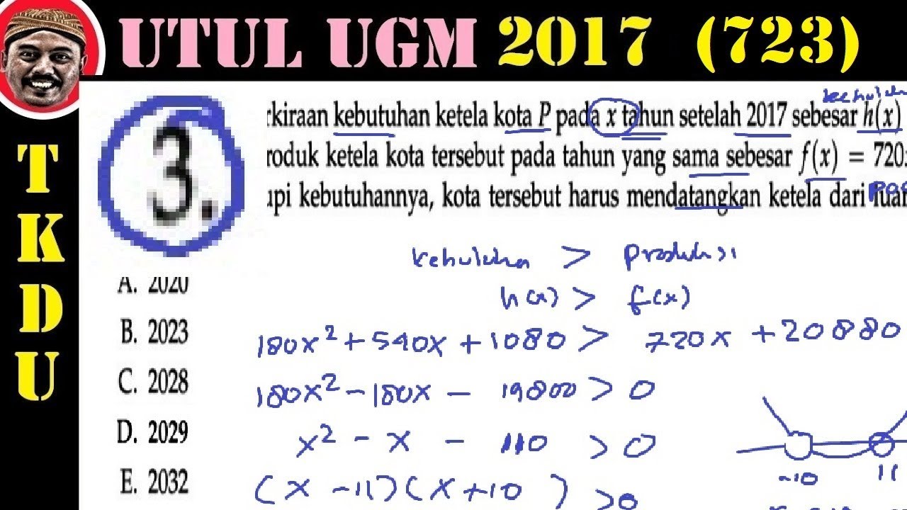 pembahasan UTUL, UM UGM TKDU 2017 kode 723 matematika dasar no3 pertidaksamaan kuadrat