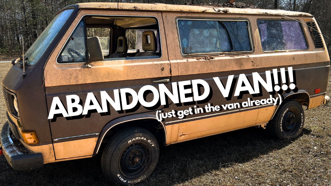 Incredibly Brown Abandoned 1984 VW Vanagon in the woods.