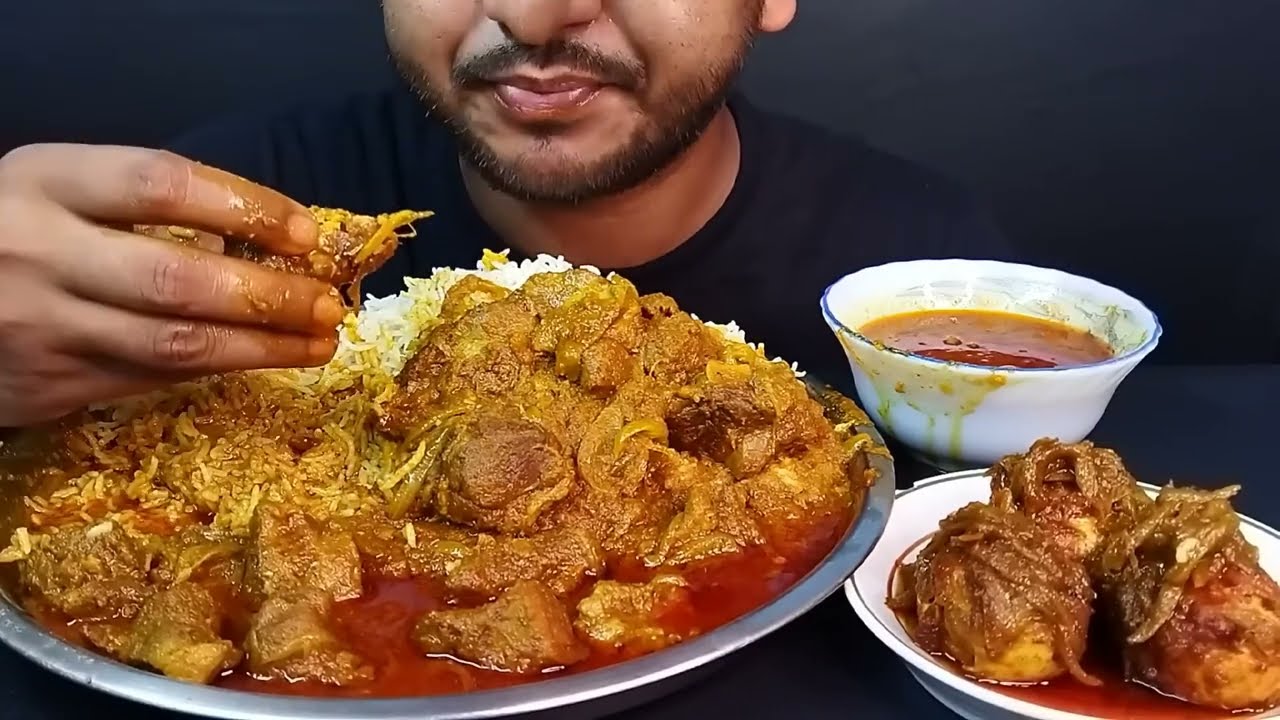 Spicy Oily Mutton Curry Eating With Basmati Rice, Oily Egg Kosha Eating #Bhukkhadboy