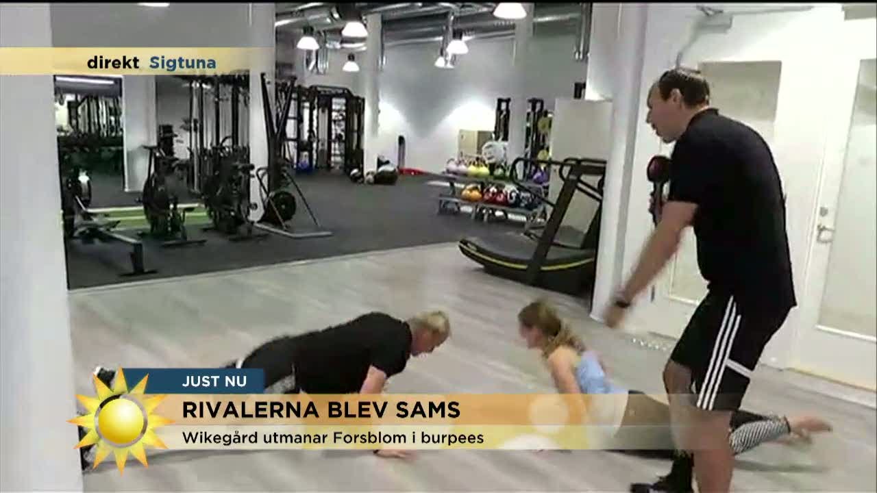 Maria Forsblom eller Niklas Wikegård - vem är bäst på burpees? - Nyhetsmorgon (TV4)