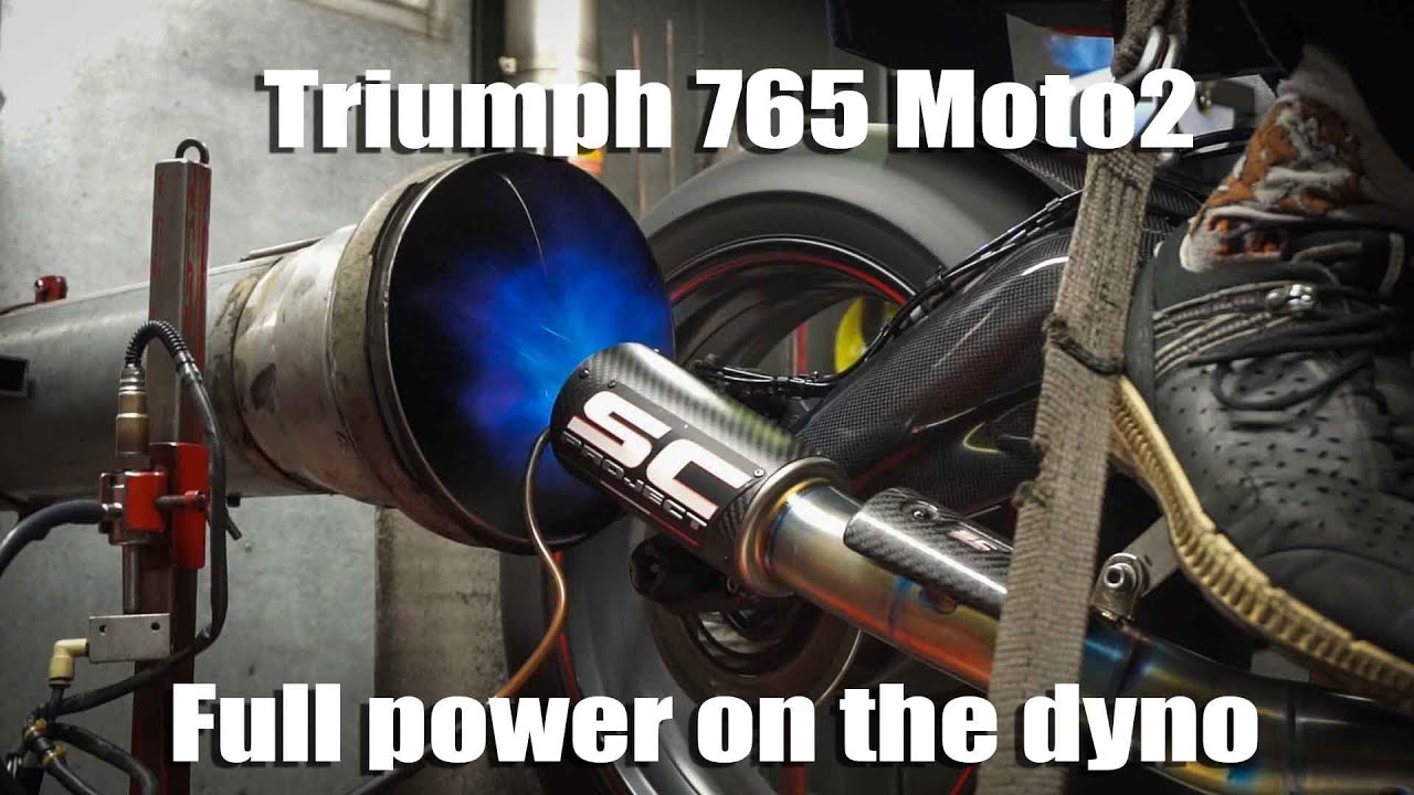 155 pk Triumph Daytona 765 Full Moto2 SC Project op de dyno!  (krukas)