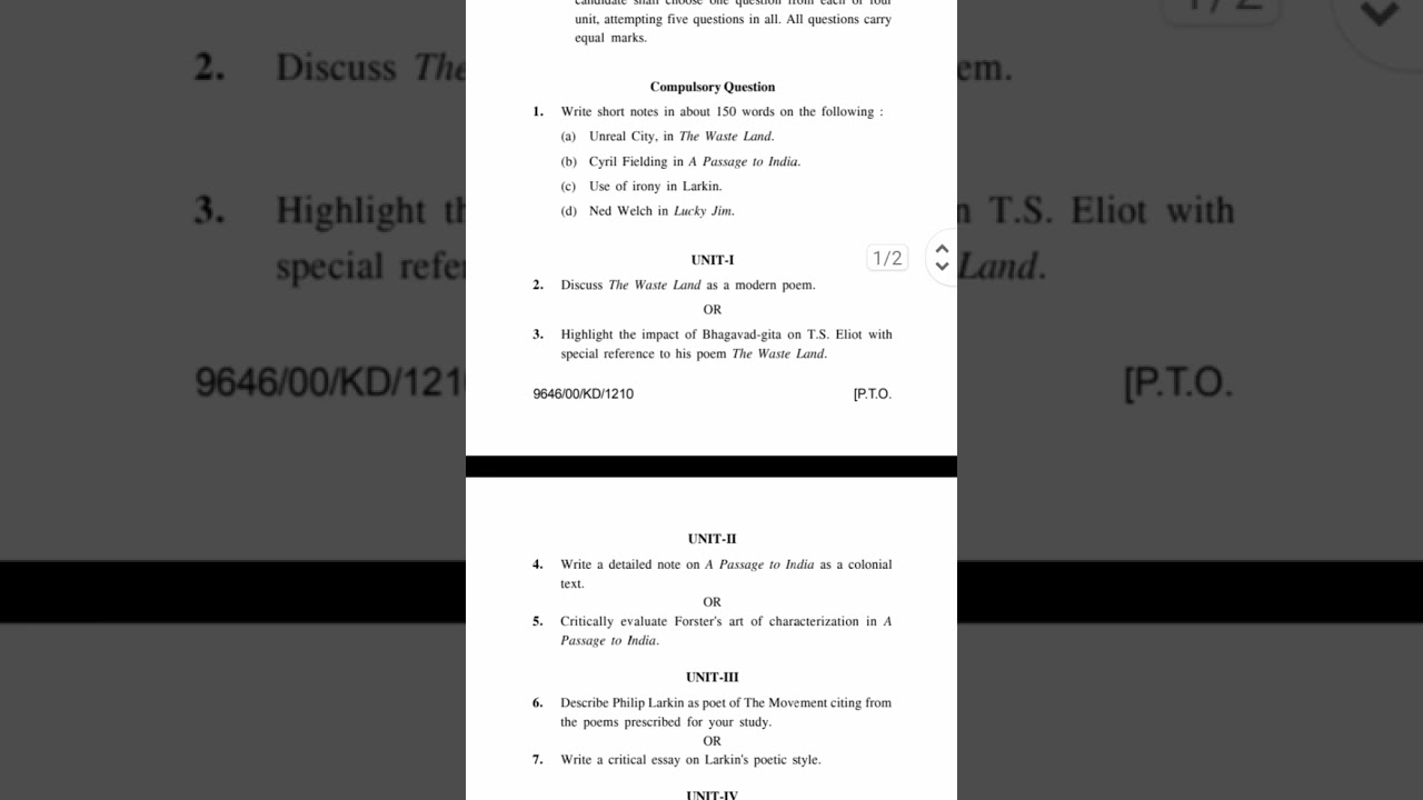 Paper 4 || #Question paper #englishma #kuk #paper4 #ma #literature