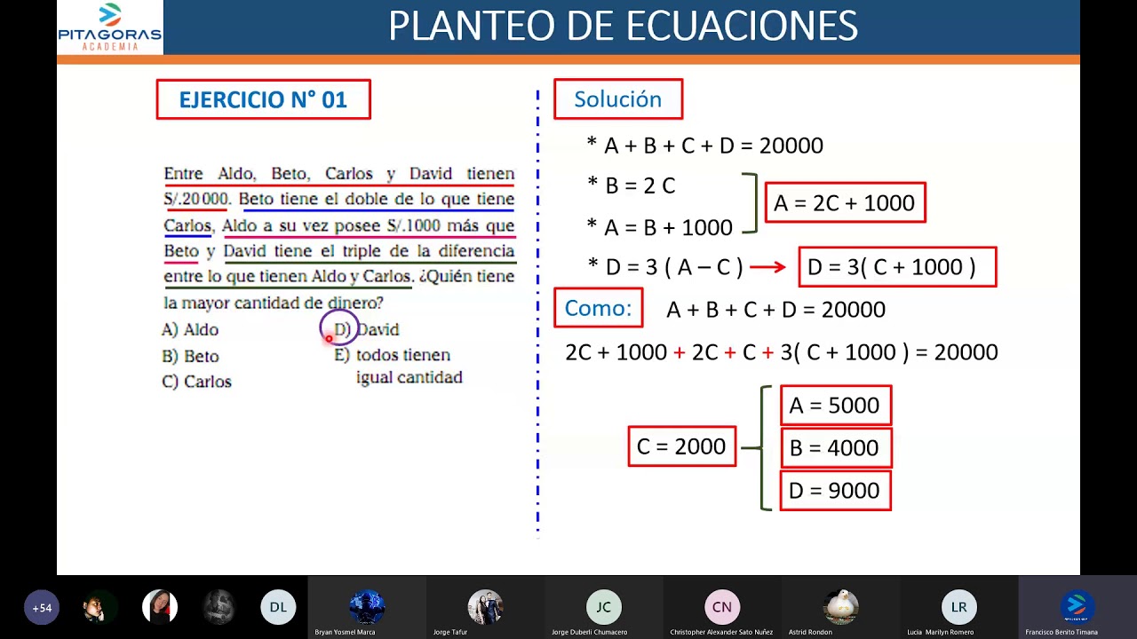 Planteo de ecuaciones - RM / Clase virtual / Academia Pitágoras UNI