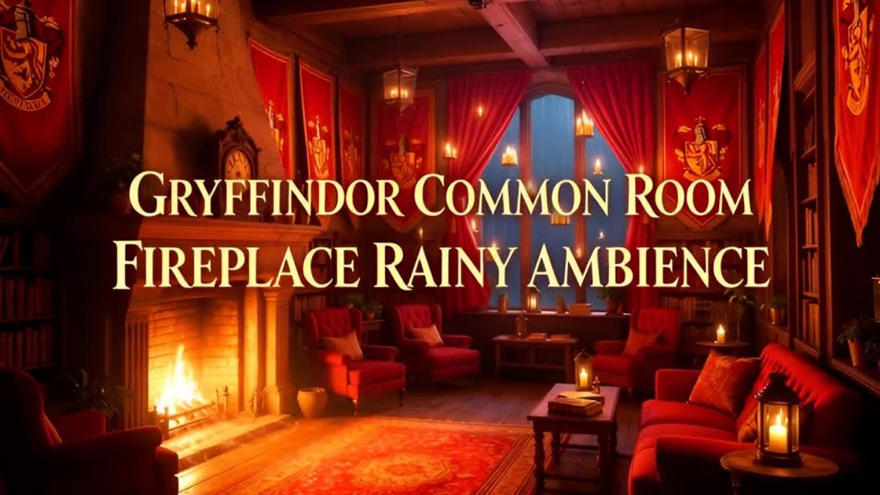 Gryffindor Common Room Fireplace & Rain Ambience | 30 Minutes for Study, Focus & Sleep
