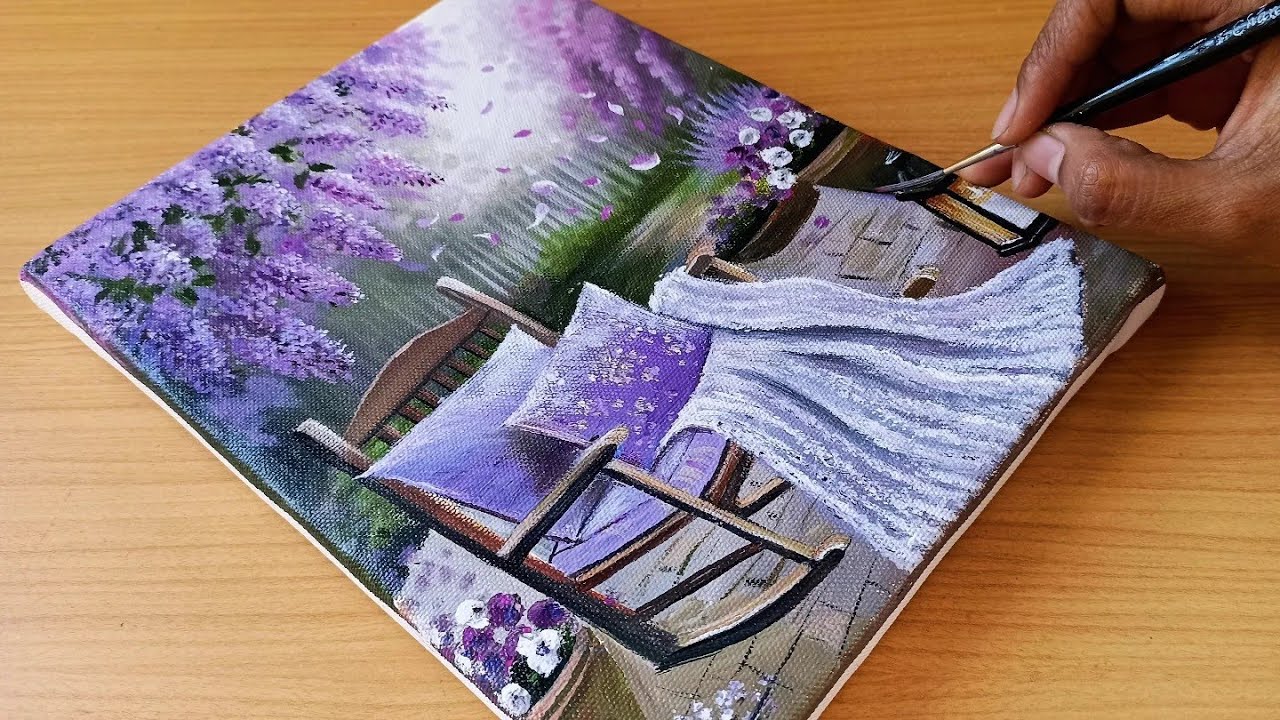 How to Paint Spring season in Acrylic/ Acrylic Landscape Painting 