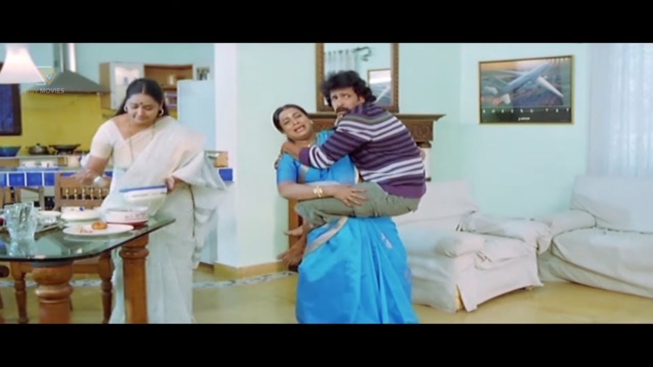 Upendra Sits On Mother's Hip In Devil's Fear | Comedy Scene | Kalpana Kannada Movie Part 01