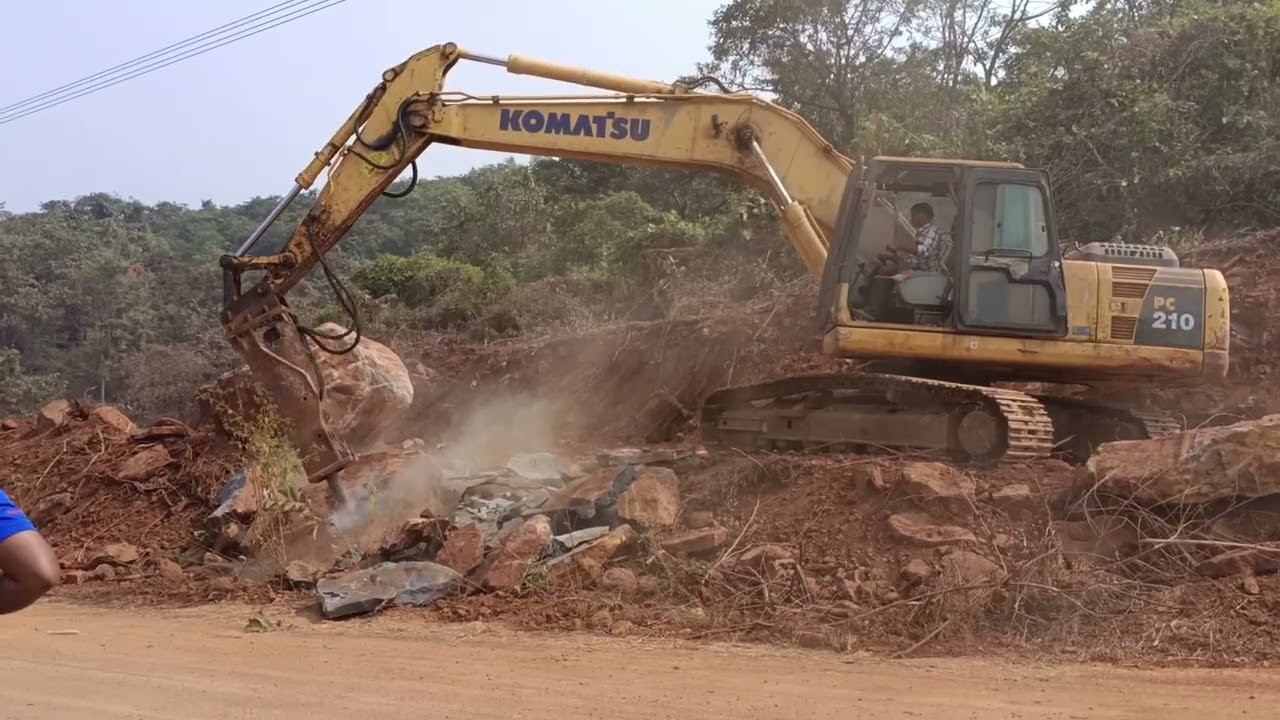 Komatsu Excavator Rock Breaking Work | Heavy Machine Stone Cutting PC210 Heavy Work#excavator #