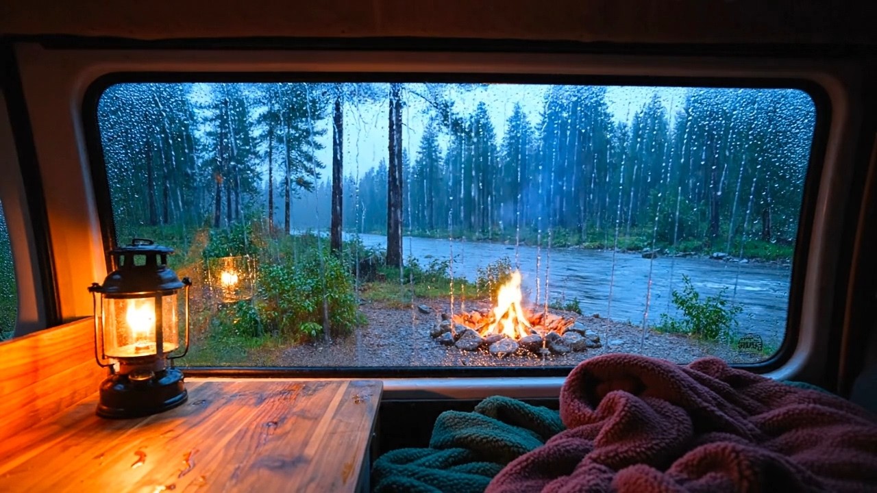 1 Hour Cozy Rain & Campfire Ambience by the River | Relaxing ASMR for Sleep & Study