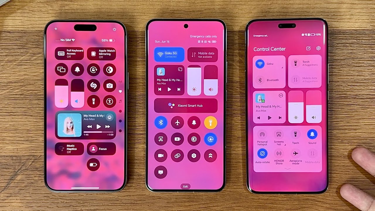 Apple iOS 18 vs Xiaomi HyperOS vs Honor MagicOS 8.0 - Control Centre