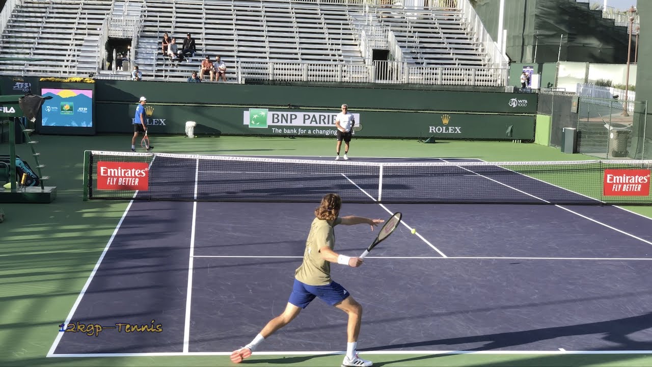 Stefanos Tsitsipas - Indian Wells Practice Sessions 2021 [Court Level 4k 60 fps]