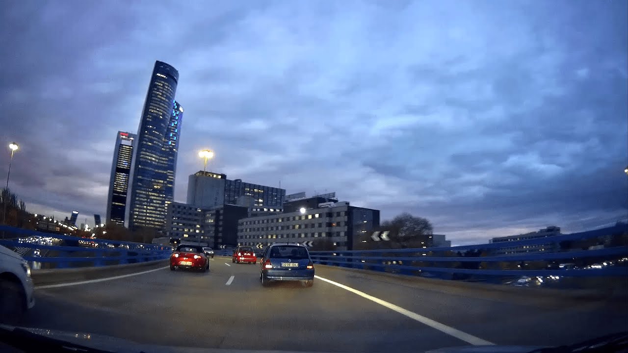 Driving in Madrid with sunset - NO SOUND