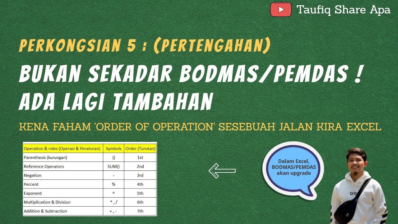 ORDER OF OPERATIONS dalam Excel : Excel Tahap Pertengahan 1