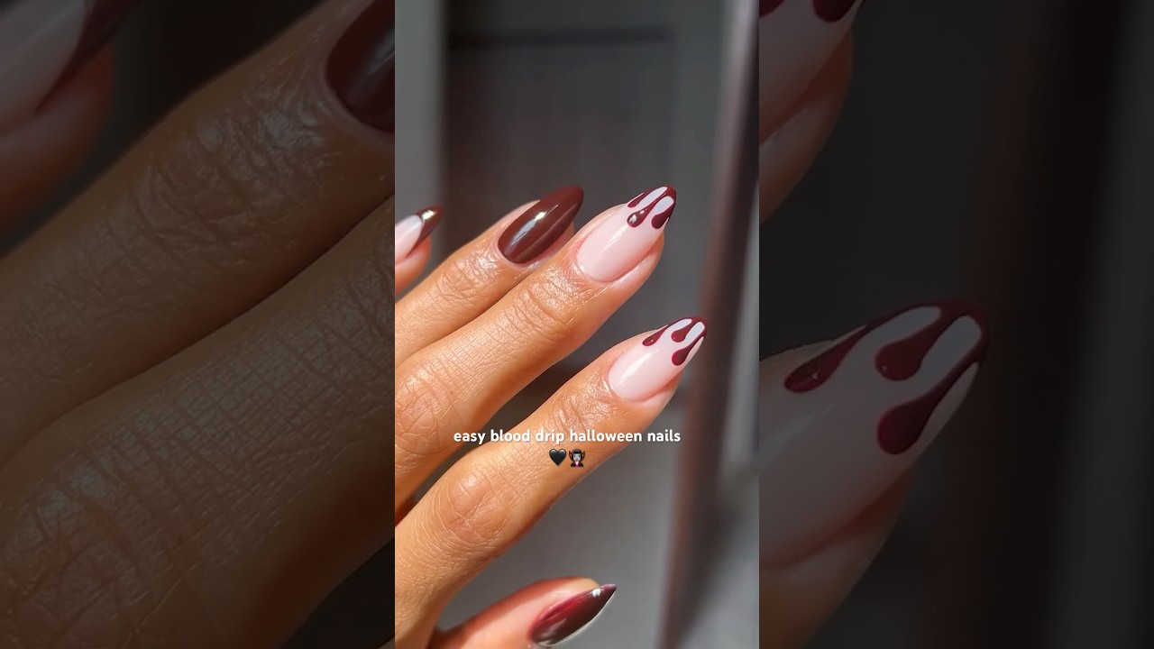 Easy diy Halloween nail art tutorial, blood drip nails #halloweennailart #halloweennails #nailart