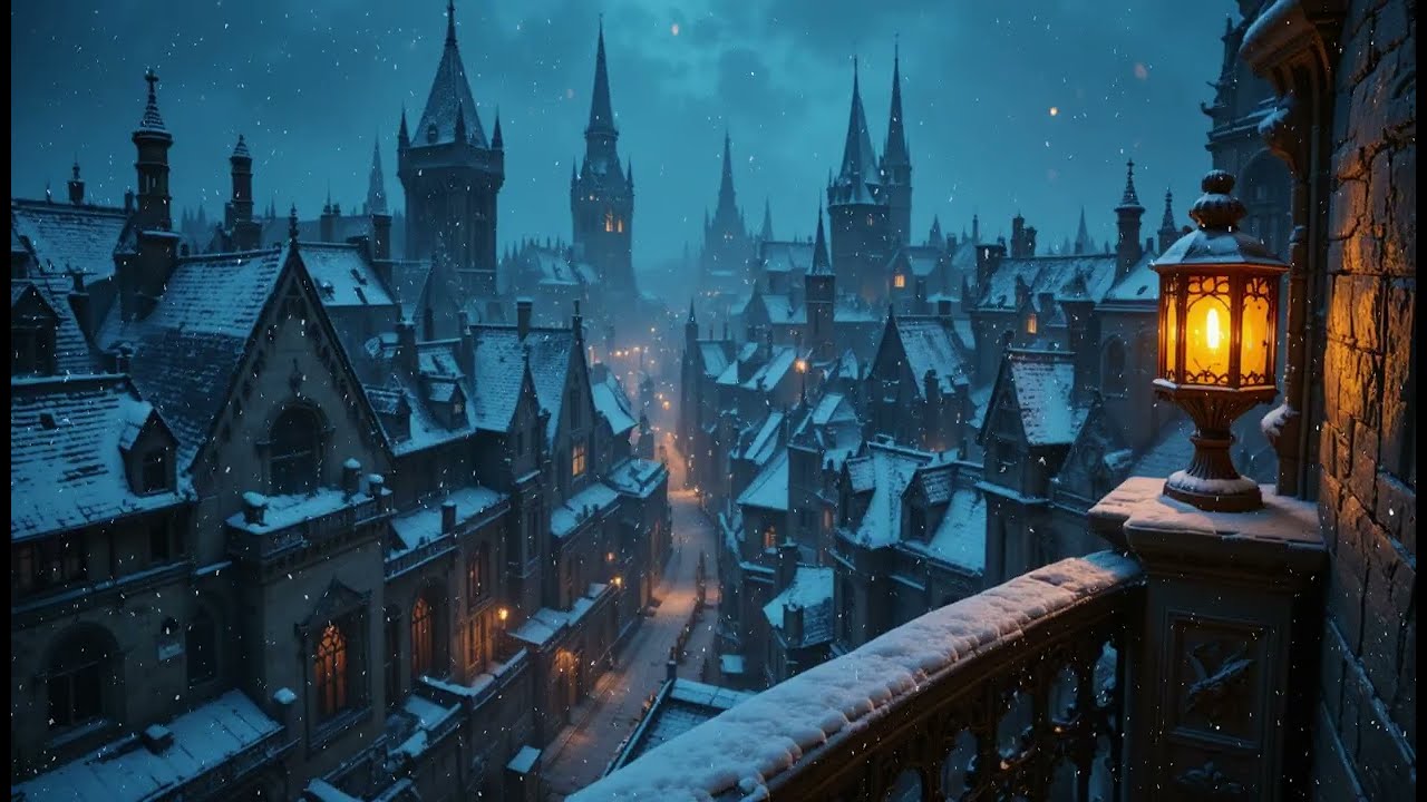 Snowfall Over the Gothic City | Dark Night Atmosphere