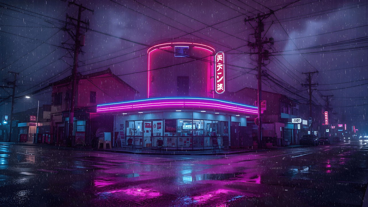 Lofi Rainy Nights 🌧️ – Retro Future City Rain Japanese Store for Study & Focus | 4K