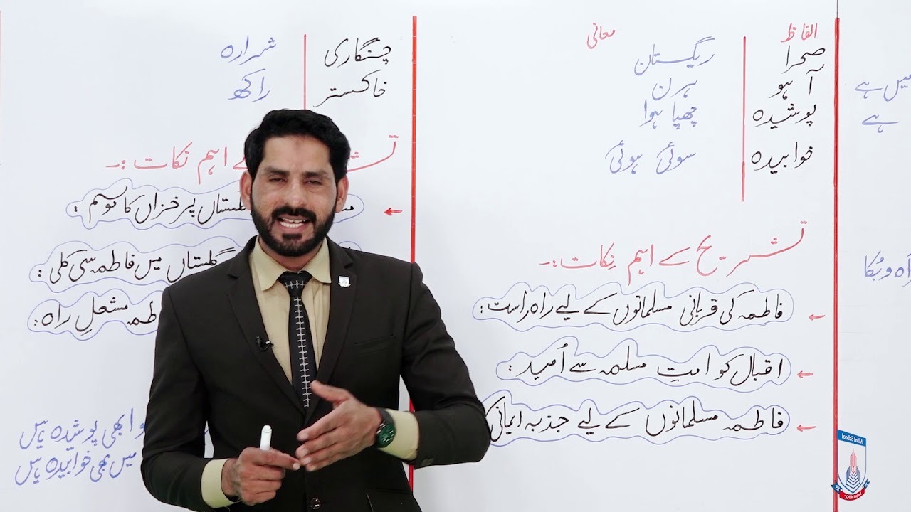 Class 10 - Urdu - Nazam - Lecture 95 nazam fatima bint e abdullah - Allied Schools