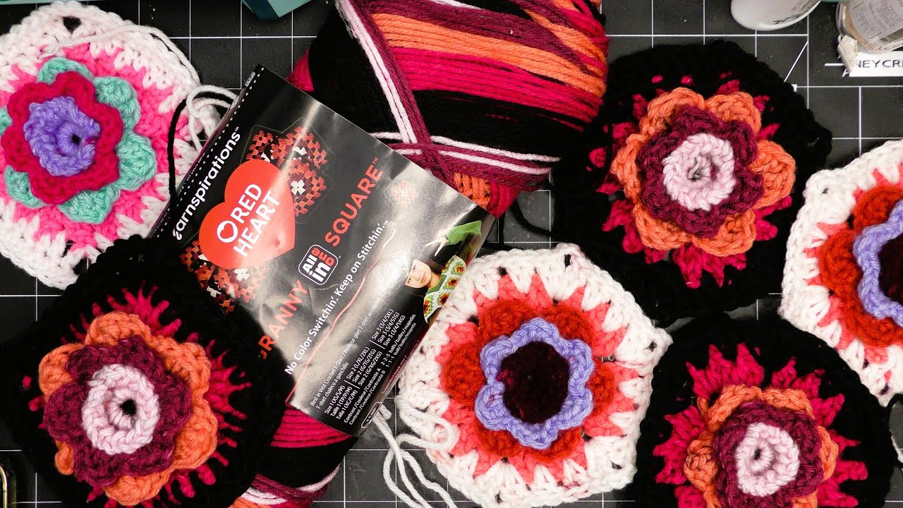 My 3D Flower Hexagon (or Square) Granny Design Tutorial ft. Red Heart All in One Granny Square Yarn!