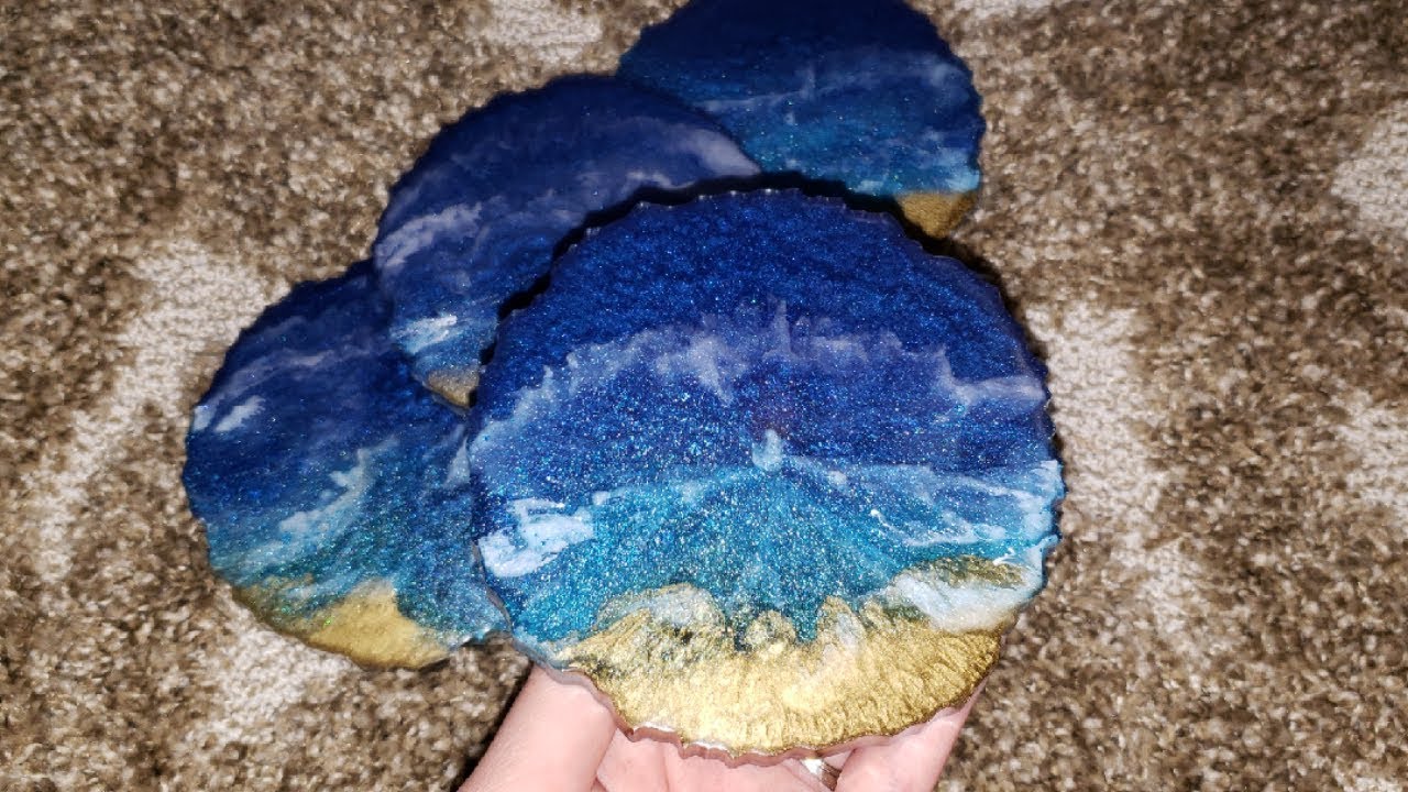 Resin Art Agate Ocean Coasters / Resin Art Beach Coasters / Resin Pour / Epoxy Art Coasters