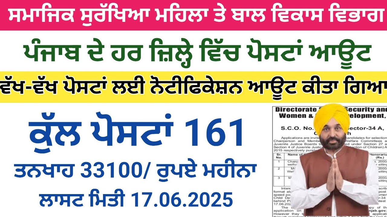 Punjab Women and Child Development Recruitment 2025 | ਪੰਜਾਬ ਮਹਿਲਾ ਅਤੇ ਬਾਲ ਵਿਕਾਸ ਭਰਤੀ 2025 |