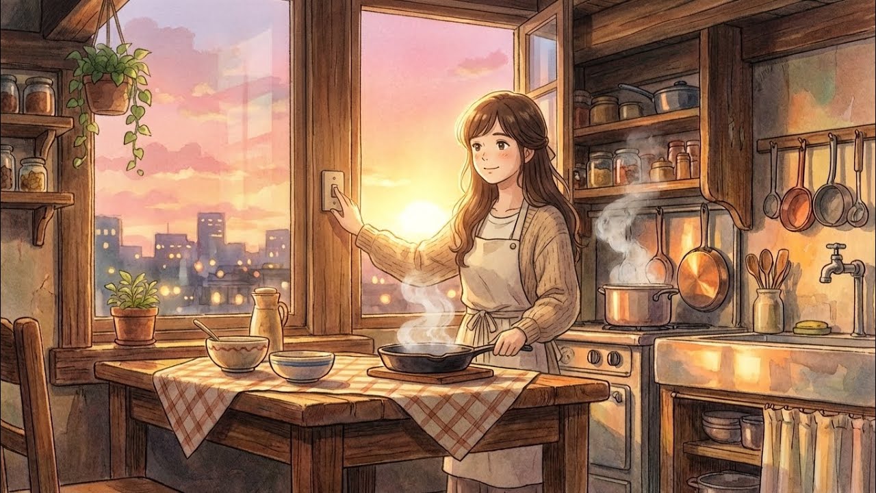 غروب دافئ ✨   Cozy Sunset Cooking ✨ Ghibli Style ASMR 4