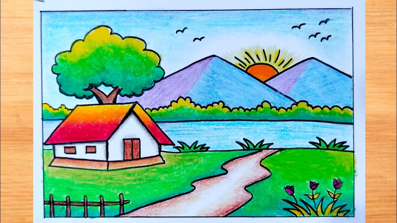 Mountain Scenery Drawing|| Scenery Drawing|| Landscape Drawing|| Easy Scenery Drawing