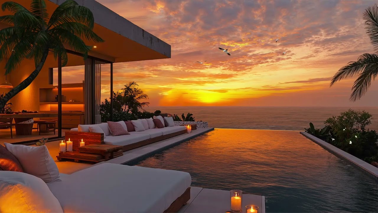 Sunset Seaside Bossa Nova 🎶 Relaxing Jazz Cafe Ambience for Stress Relief & Cozy Night Mood