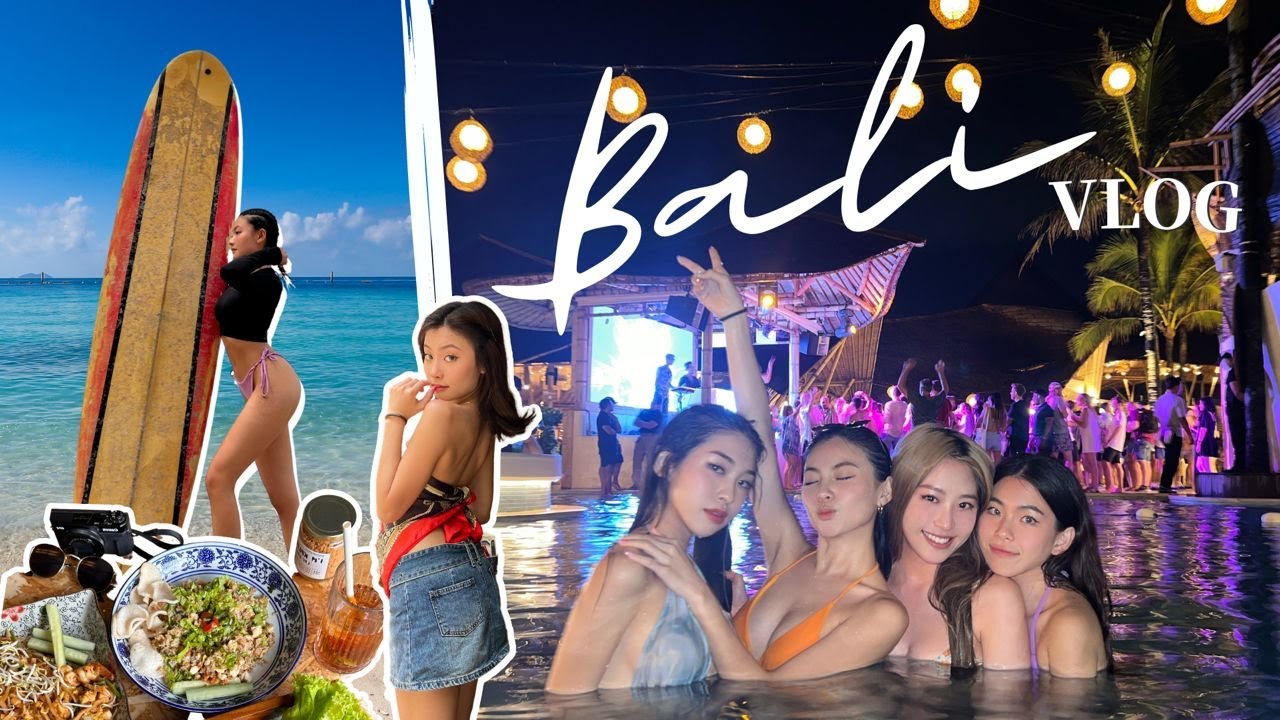 BALI TRAVEL VLOG｜first time surfing, exploring beach clubs, cafes 🏄‍♀️🌴 第一次冲浪 还在巴厘岛出事？！ 🤒
