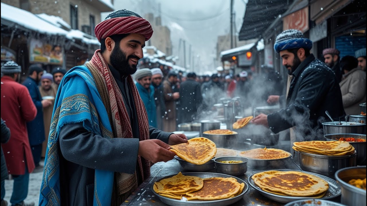 SNOWDAY street food in afghanistan|Afghanistan Traditional street food|Kabuli pulao|suba ka nashta