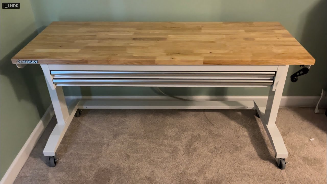 Husky 62 in. Adjustable Height Work with 2-Drawers Table in White