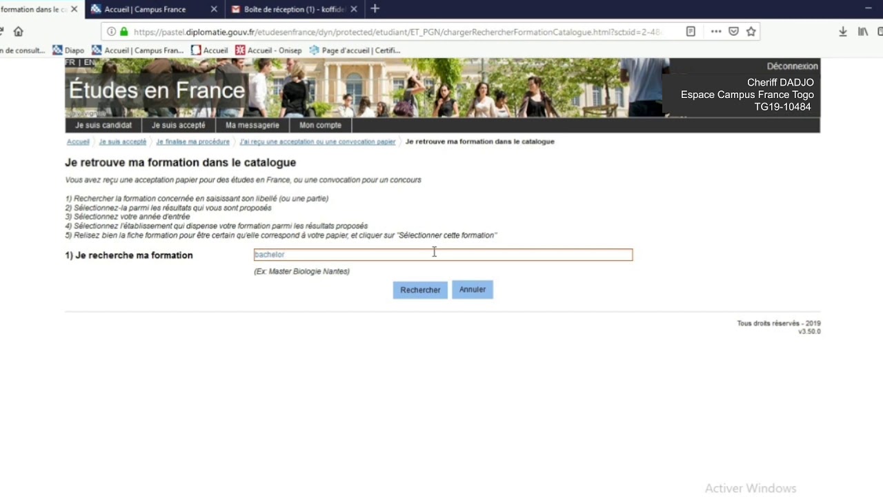 Procédure établissement non connecté à la plateforme Études en France
