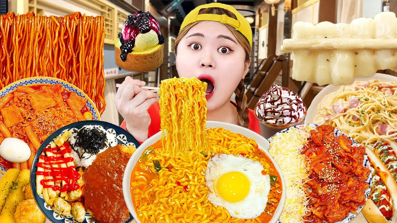 ASMR Mukbang 만화방 분식 마법 먹방! Korean Food comic book cafe Tteokbokki fried chicken Eating Show| HIU 하이유