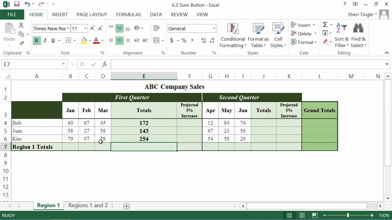 Microsoft Office Excel 2013 Tutorial: Letting the Sum Button do the Math for You | K Alliance