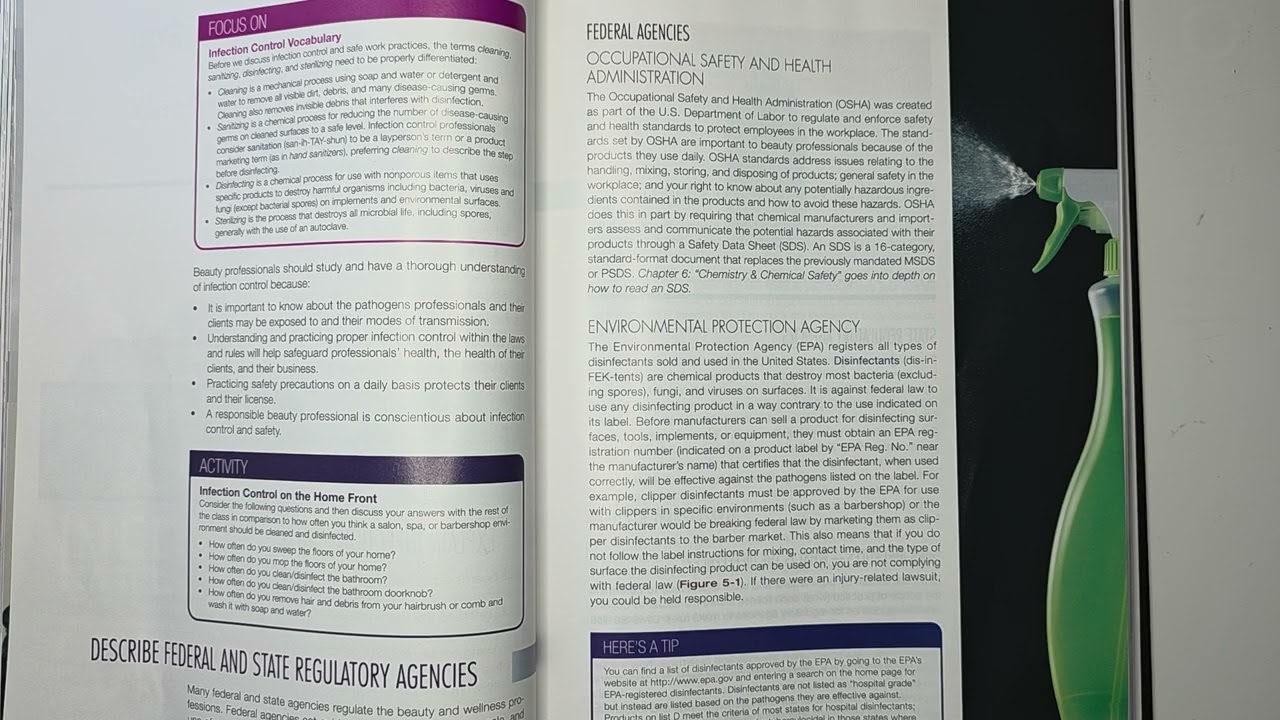 Milady FOUNDATIONS Chapter 5 Pages 95-114 Infection Control Public Safety Esthetician Nails Cosmo