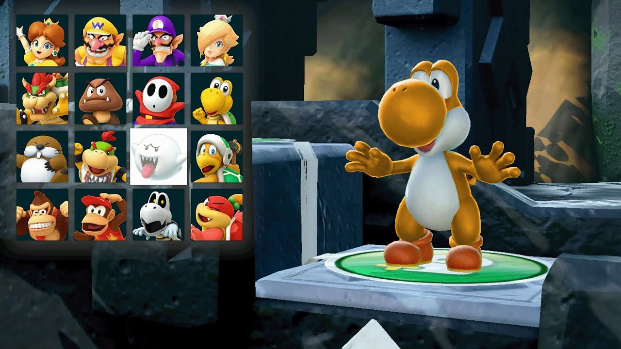 Super Mario Party - Yoshi vs Mario vs Luigi vs Peach - Whomp's Domino Ruins