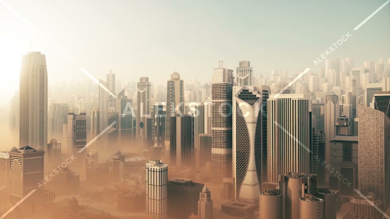 Modern metropolis with skyscrapers at sunset