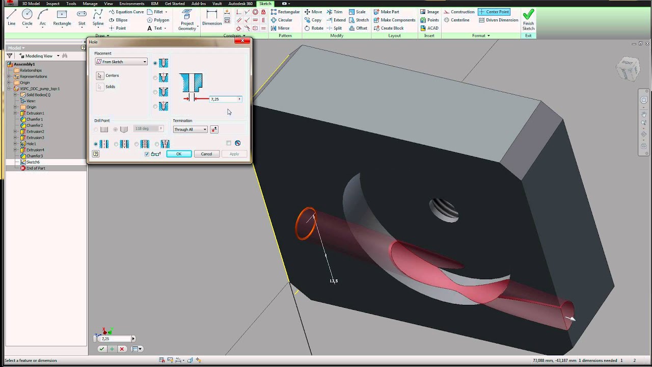 How to model a laing ddc pump top in Autodesk Inventor tutorial